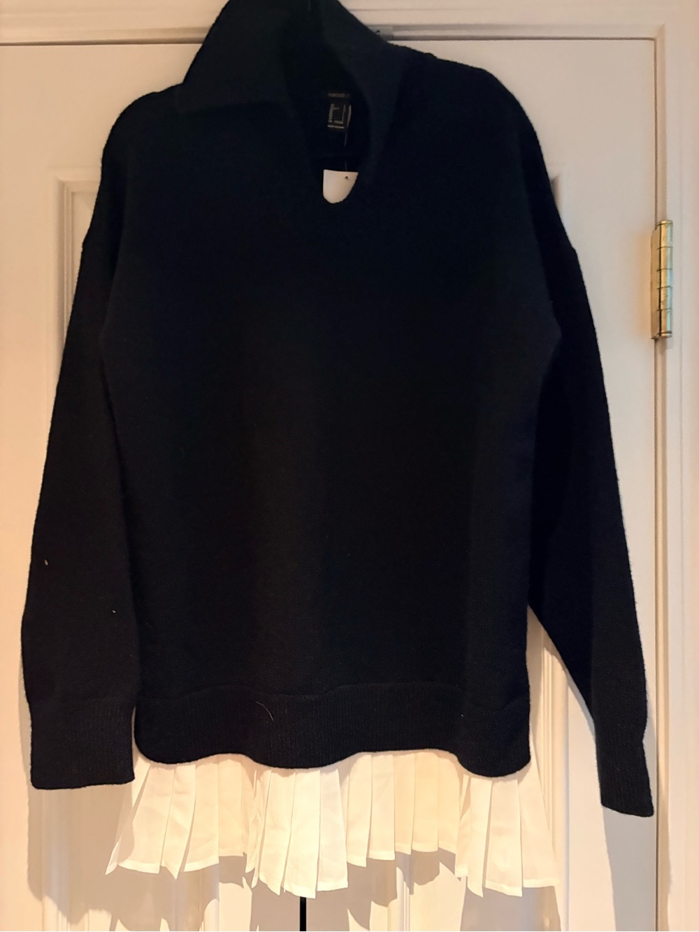 Forever 21 Black Crewneck Sweater with Pleated Hem Detail
